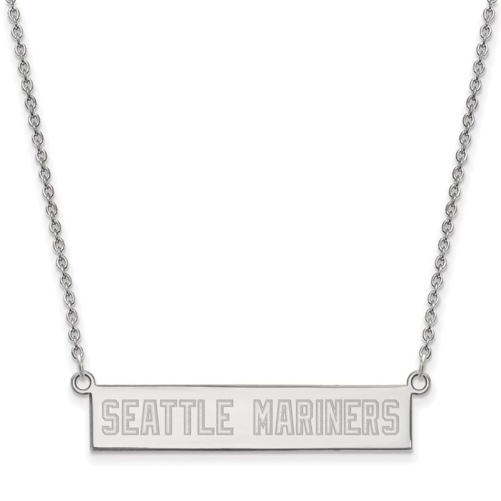 Sterling Silver MLB Seattle Mariners Small Bar Necklace, 18 Inch
